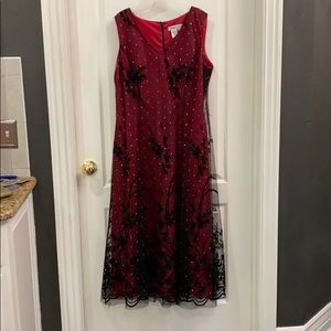 Red with black sheer overlay dress